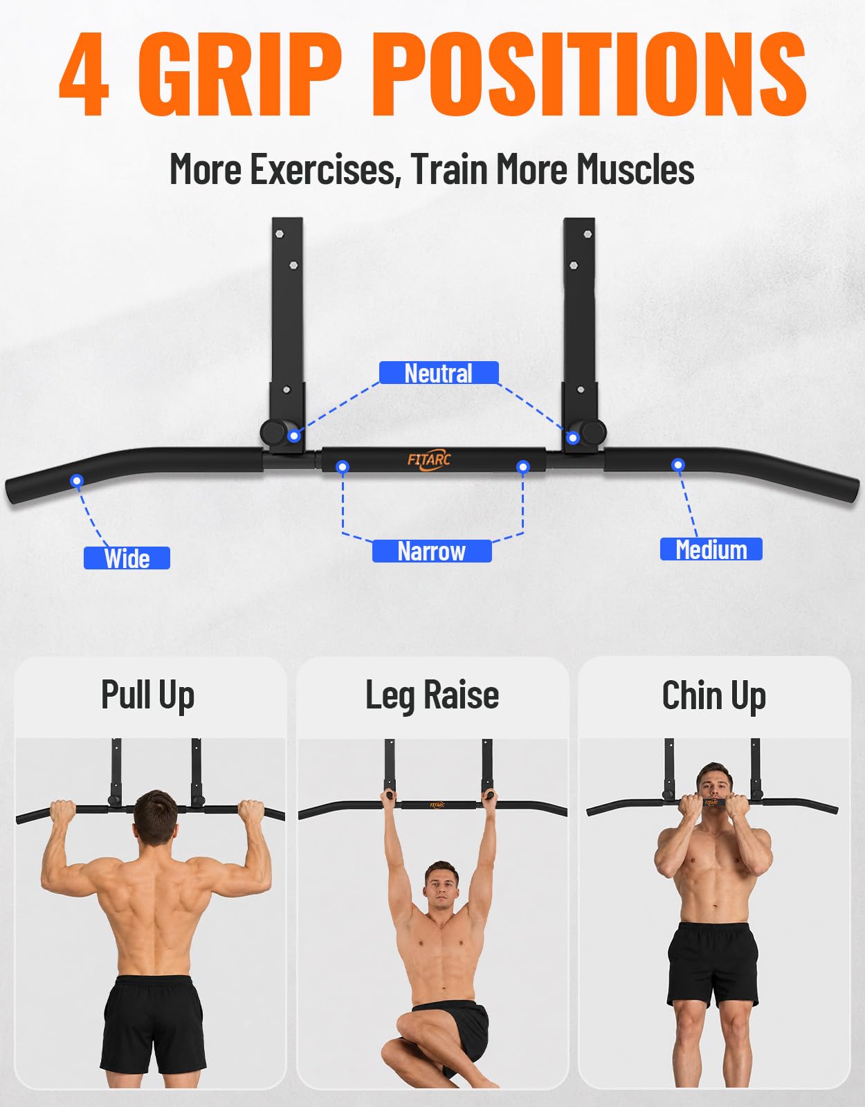 Fitarc Joist Mount Pull Up Bar for Garage Basement Gym, Home Gym Fitness Equipment, Heavy Duty Steel Upper Body Trainer, Ceiling Mounted Chin Up Bar, 42 Inch Wide, 440 lbs Capacity-Patent Pending
