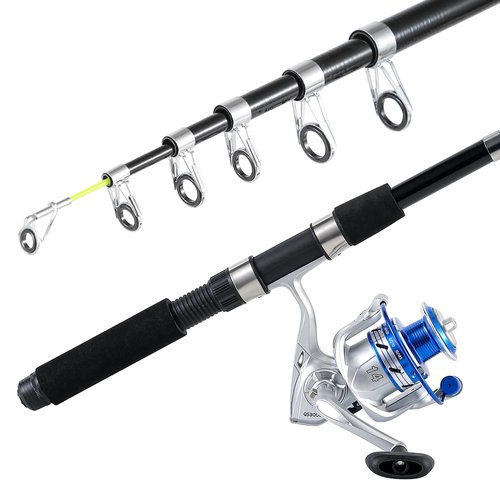Fishing Pole Combo, 6.9ft 2Pcs Telescopic Rods Set, Collapsible Carbon Fiber Fishing Rods, 2PCS Spinning Reel Set with Carrier Bag Freshwater Fishing Rod and Reel Combos Kits(Blue and Purple)