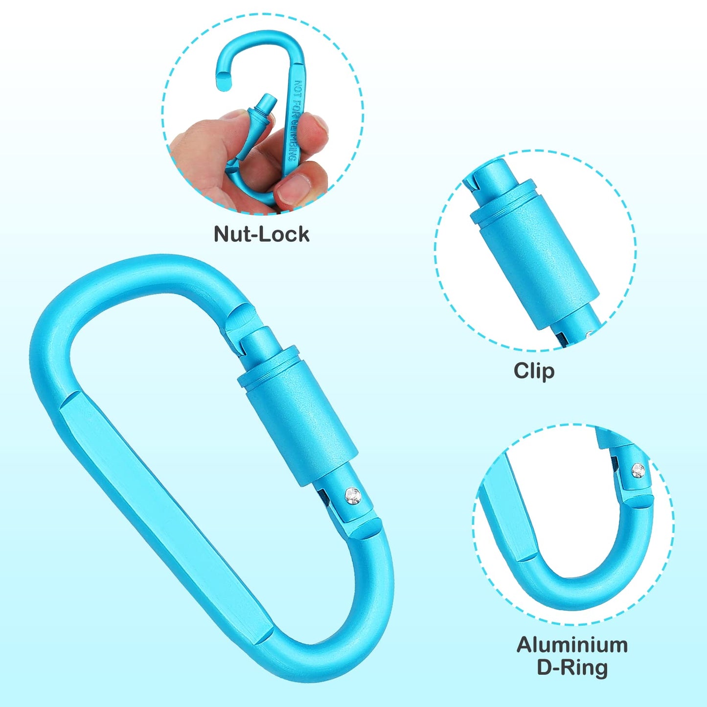 Craebuer 4 Pack Carabiner Clip, 3 inch Aluminum D-Ring Shape Locking Carabiners, Snap Hook Sport Accessories for Outdoor Camping Hiking