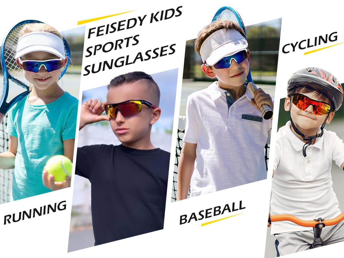 FEISEDY 2Pack Kids Teens Baseball Polarized Sunglasses Sports TR90 Frame Boys Girls Cycling B2454