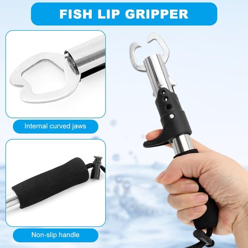 Fishing Pliers and Gripper Set, Stainless Steel Fishing Pliers & Lip Gripper Set with Telescopic Lanyard, Sheaths, Multi-Function Saltwater Resistant Tools Gifts for Men