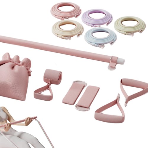 Pilates Set with 5 Adjustable Resistance Bands Elastic Pilates Essentials Kit for Home Fitness, Stretching, Strength Training