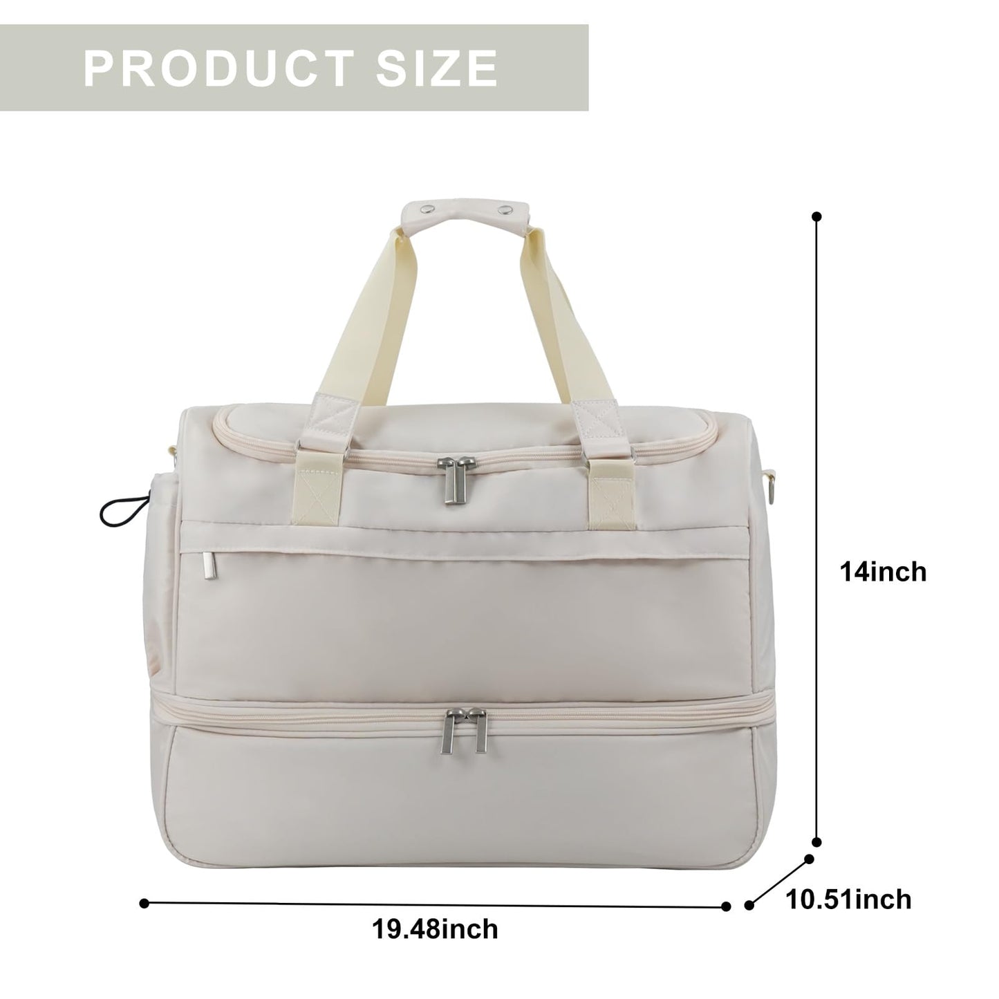 Carry On Travel Duffel Bag for Women & Men,Overnight Weekender Bag with Shoe Compartment,Trolley Sleeve and Adjustable Shoulder Strap,Business & Weekend Travel,Gym,Sports,Yoga & Dance(Ivory)
