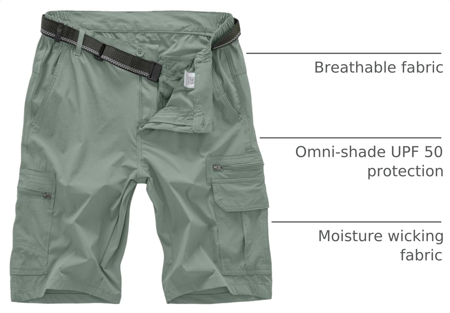 Jessie Kidden Mens Outdoor Casual Expandable Waist Lightweight Water Resistant Quick Dry Fishing Hiking Shorts (6222 Green Sage 44)