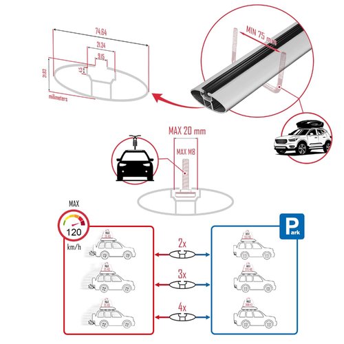 accessorypart Compatible with Buick Enclave 2025 ACE-2 Car Roof Rack Cross Bar Grey Aluminium 2 Bars