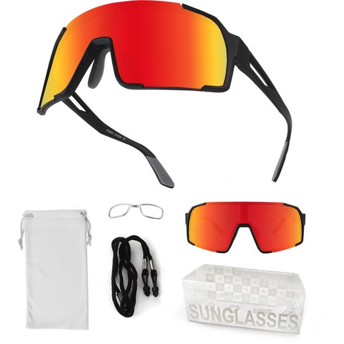 OULAIQI Baseball Sunglasses for Men Women,Sports Cycling Glasses for Running Driving Fishing Volleyball Mountain Bike Sunglasses with UV Protection (BLACK RED)
