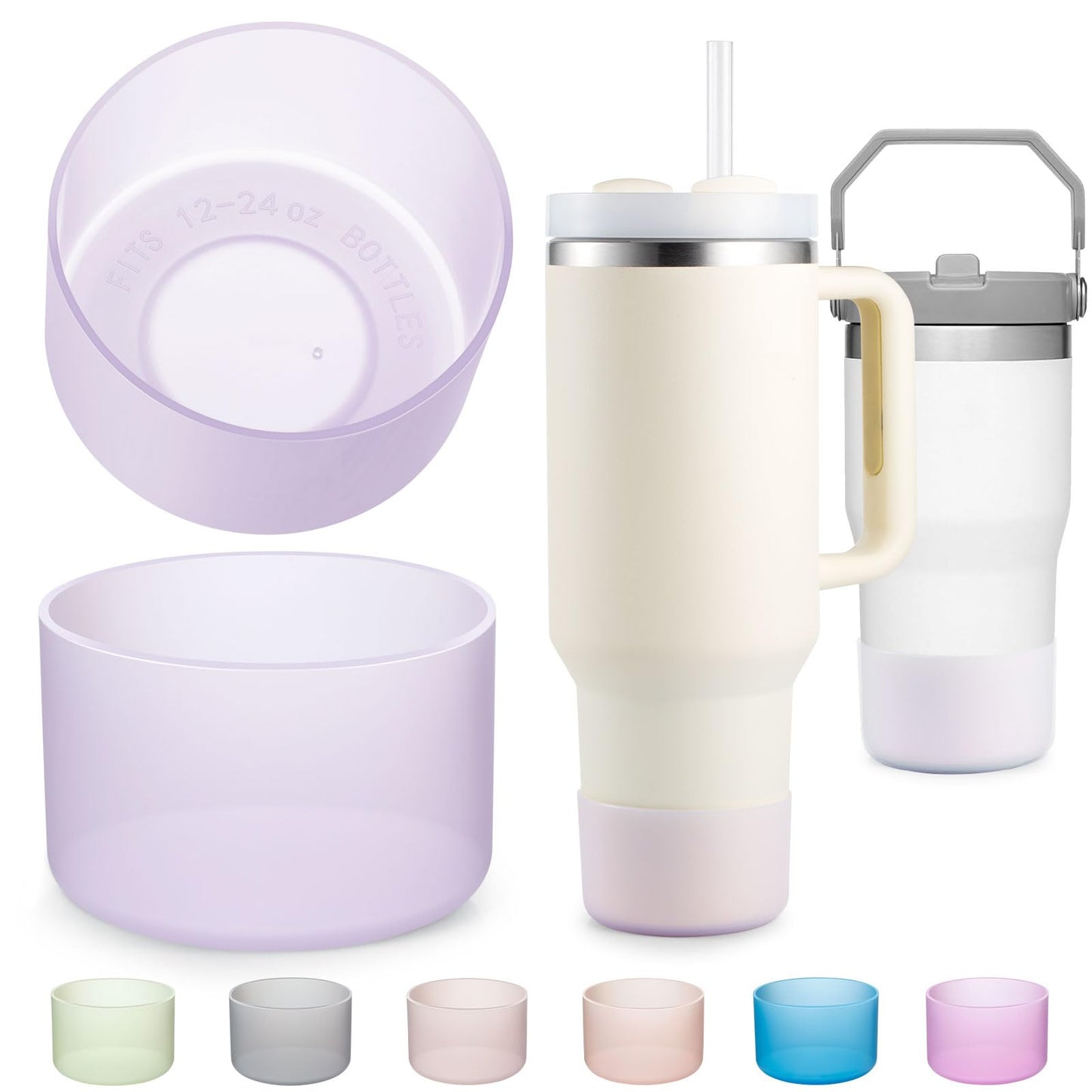 2-Pack Silicone Boot for Stanley 40 30 20 OZ Cup Accessories, Light Purple Boots for Stanley 20OZ 30OZ Tumbler Ice-Flow 16OZ Bottle, Protector Sleeve Cover for Yeti Cups Protective Bumper, Anti-Slip