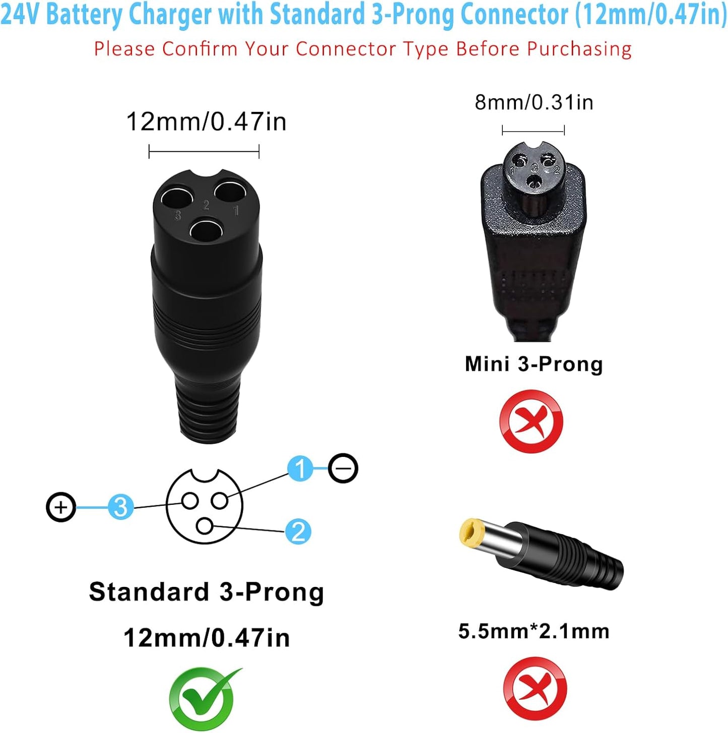 24V Electric Scooter Charger for Razor E300 E200 E150 E125 E100 MX350 Dirt Bike Pocket Mod Sports Mod Dirt Quad Motorcycle Razor Scooter Charger 3-Prong Inline Female Electric Battery Power Cord