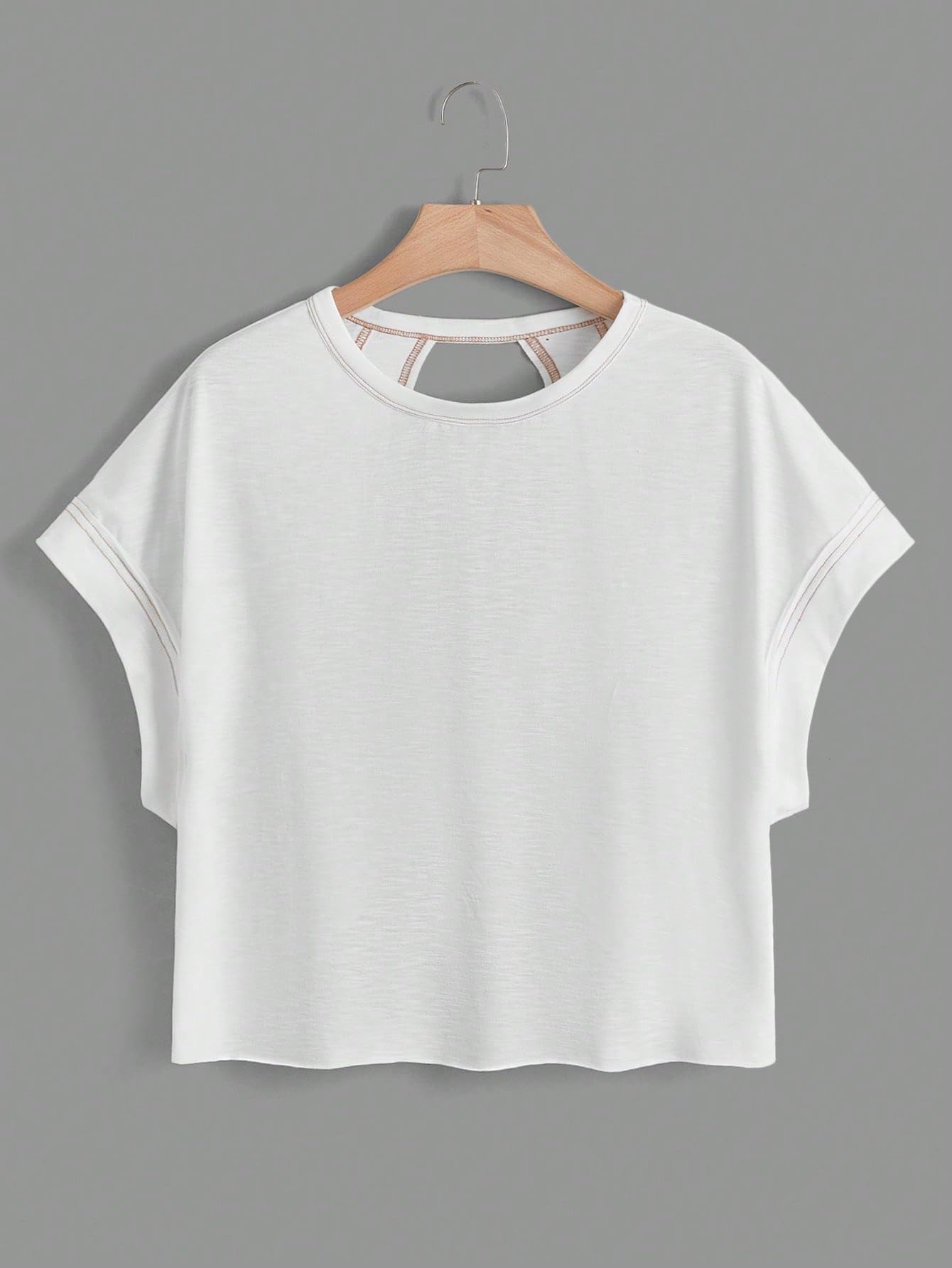 SOLY HUX Women Open Back Tops Workout Backless Tee Casual Athletic Shirts Short Sleeve Oversized Gym T Shirt Solid White Small