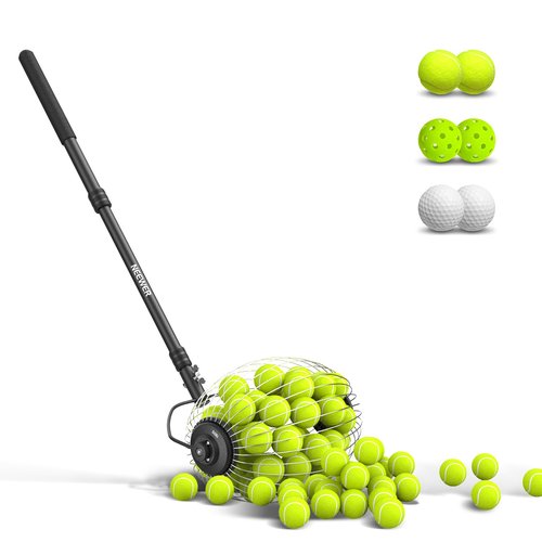 NEEWER Tennis Ball Pickleball Collector Roller, No Bending Over Quick Rolling Picker for 1.5"-3" Balls, 30-58"/77-148cm Telescopic Golf Ball Retriever for Up to 40 Tennis Balls, TB01S