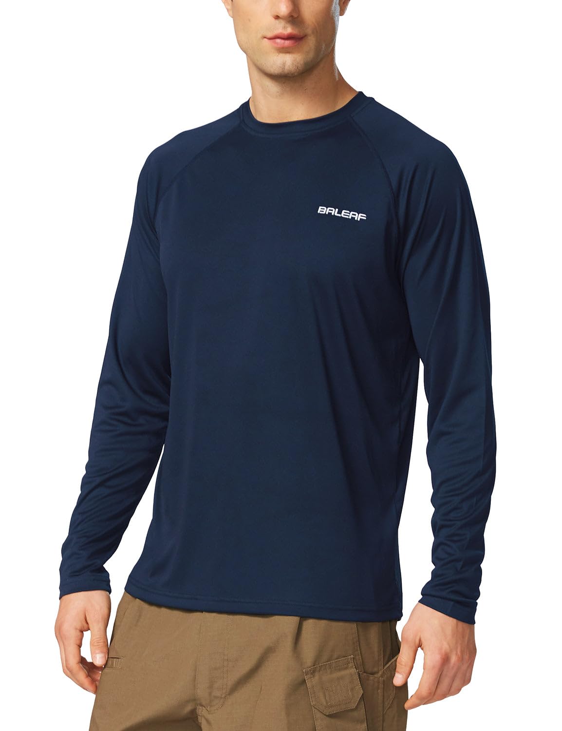 baleaf Mens UPF 50+ Sun Protection Shirts Long Sleeve Rash Guard, Quick Dry 4-Way Stretch for Fishing Swimming Surfing 01-Dark Blue M