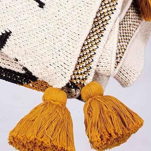 Primitives by Kathy Decorative Cotton Throw Blanket - Saffron & Black Aztec Design 50x60