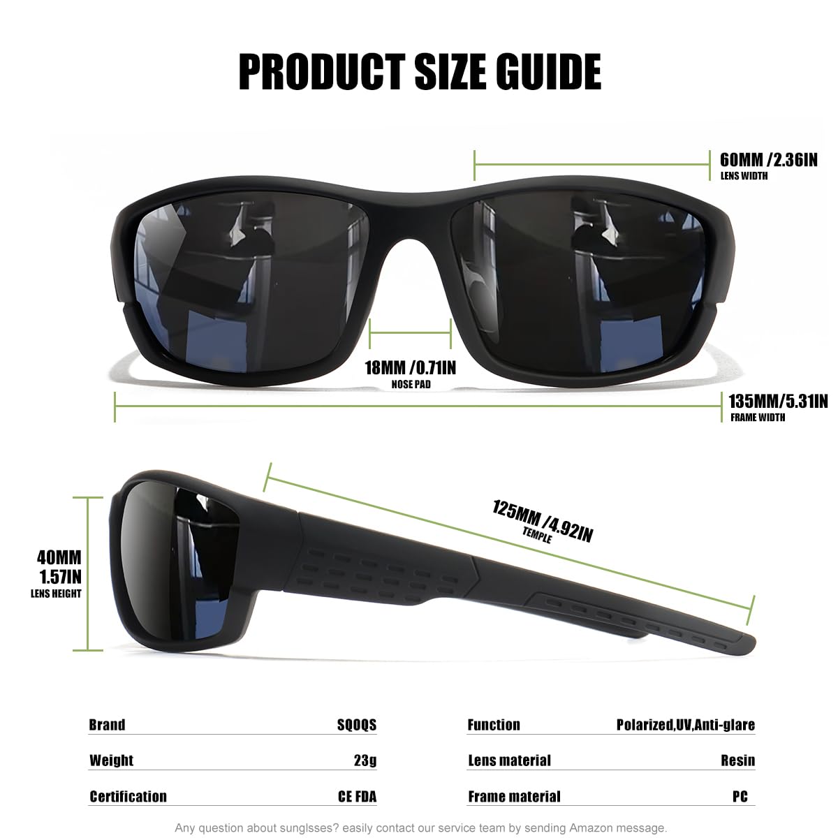 SQOQS Polarized Sports Sunglasses Men UV400 Protection Lightweight Wrap Around Goggles for Cycling Fishing Driving Running