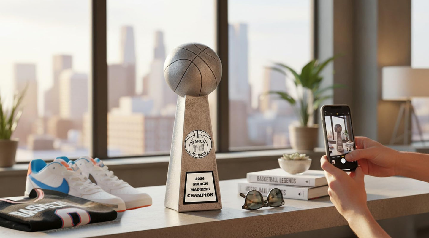 Same Day Awards March Basketball Madness Bracket Trophy with Free Engraving 10 Inch Award for Bracket Winner College Basketball Tournament Challenges Office Pools (10")