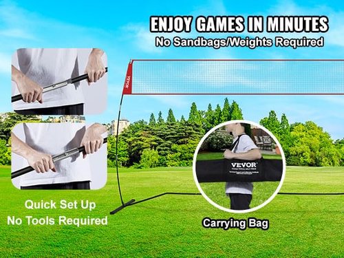 VEVOR Freestanding Volleyball Training Net for Indoor or Outdoor Use, Adjustable Height Portable Net System with Carrying Bag, Professional Volleyball Practice Trainer for Hitting or Serving Drills