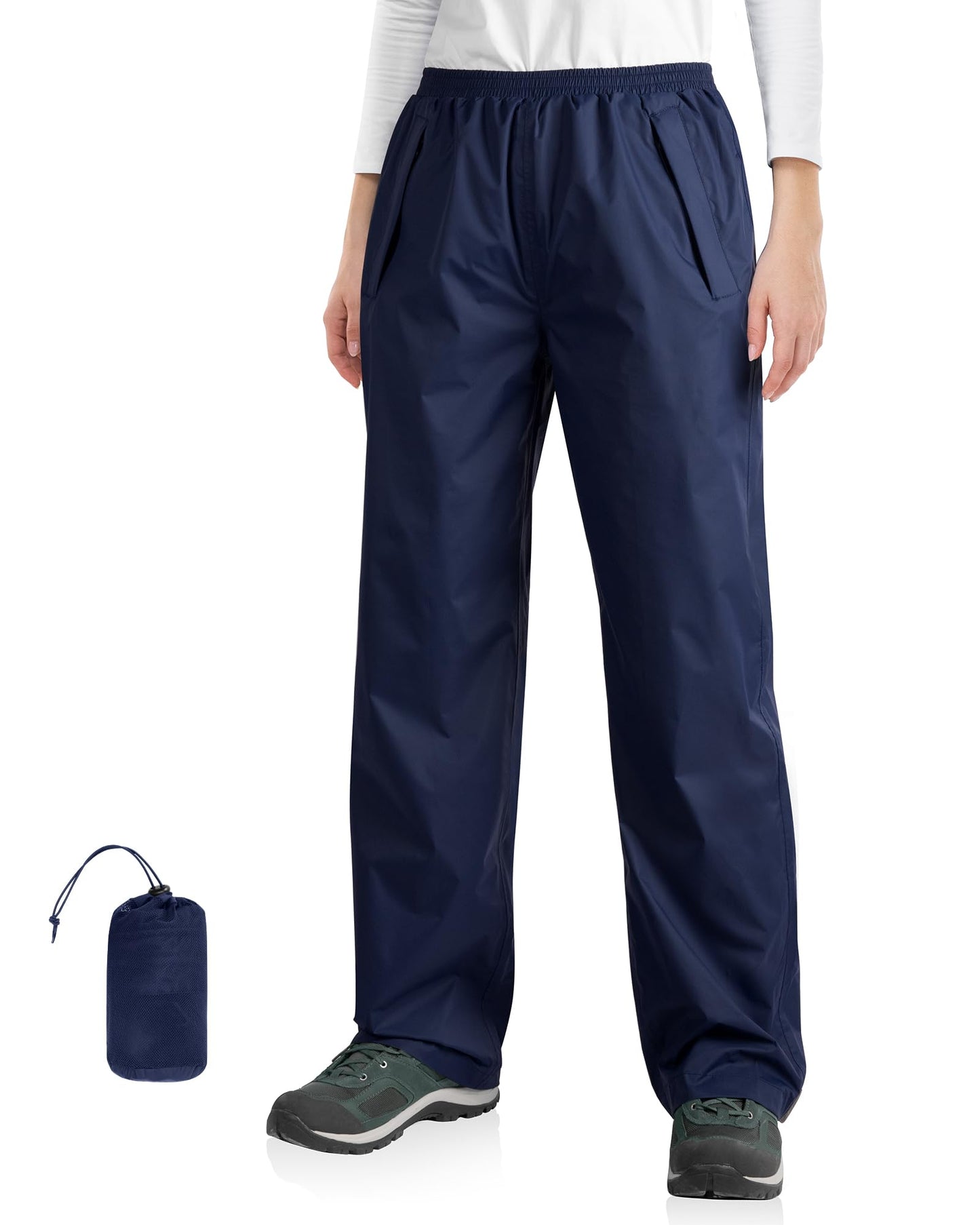 33,000ft Packable Rain Pants for Women Waterproof Pants Lightweight Rain Over Pants Outdoor Windproof Pant for Golf Hiking Navy