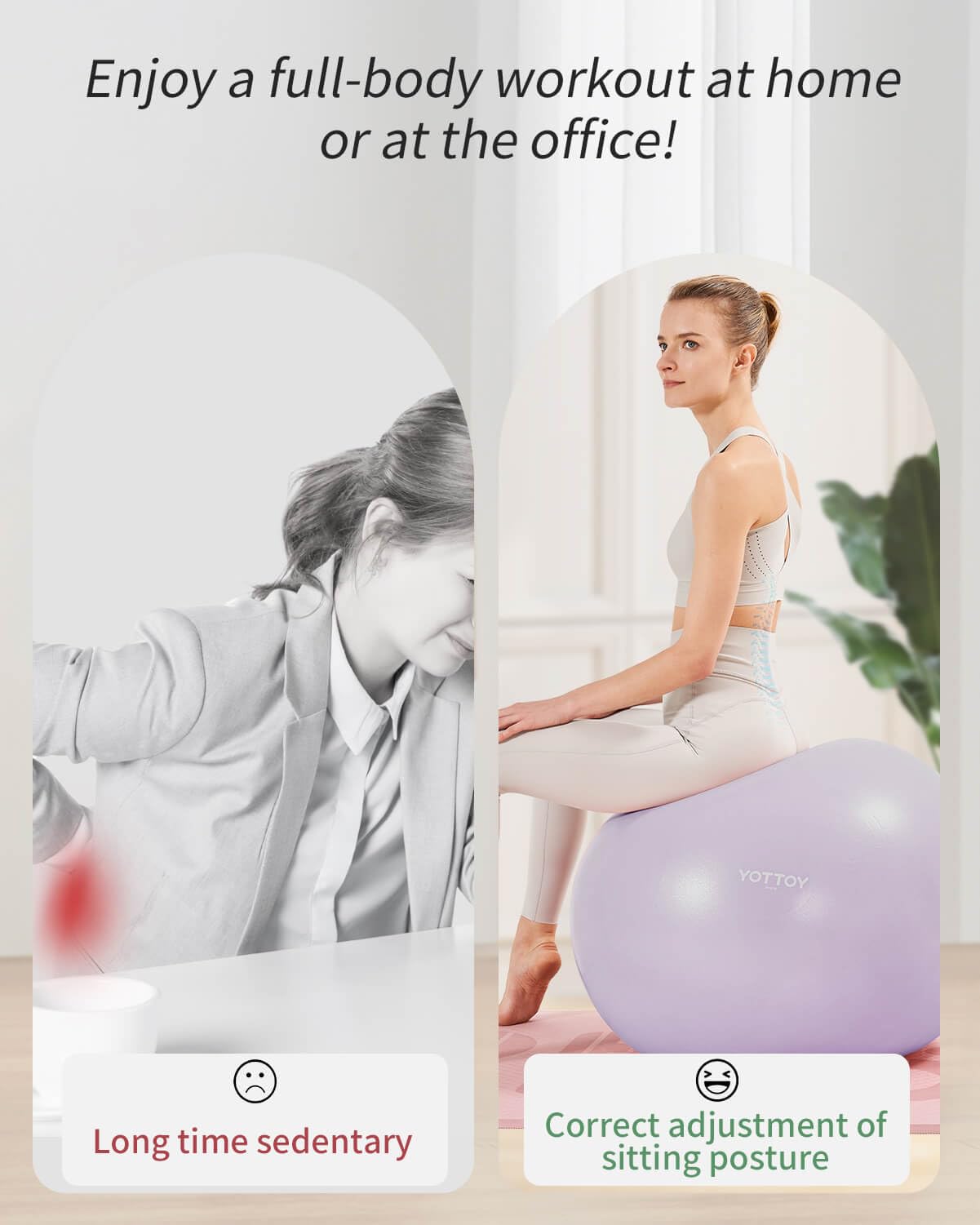 YOTTOY Anti-Burst Exercise Ball for Working Out, Yoga Ball for Pregnancy,Extra Thick Workout for Physical Therapy,Stability Ball for Chair Fitness with Pump (Purple)