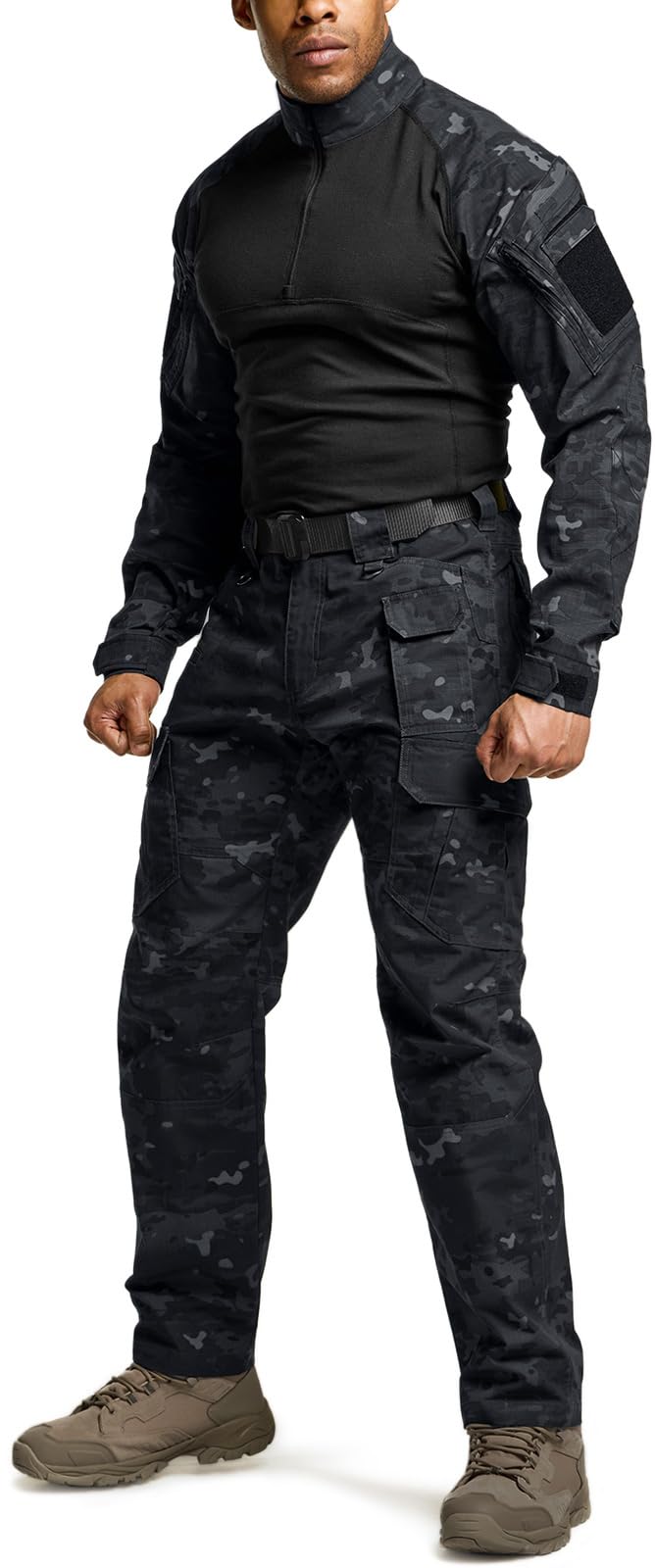 CQR Men's Tactical Pants, Water Resistant Ripstop Cargo Pants, Lightweight EDC Work Hiking Pants, Outdoor Apparel, Duratex Mag Pocket Print Utility Camo Black, 42W x 30L
