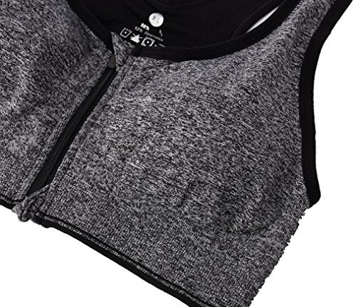 Women's Zipper Front Closure Sports Bra Racerback Yoga Bra XX-Large Grey