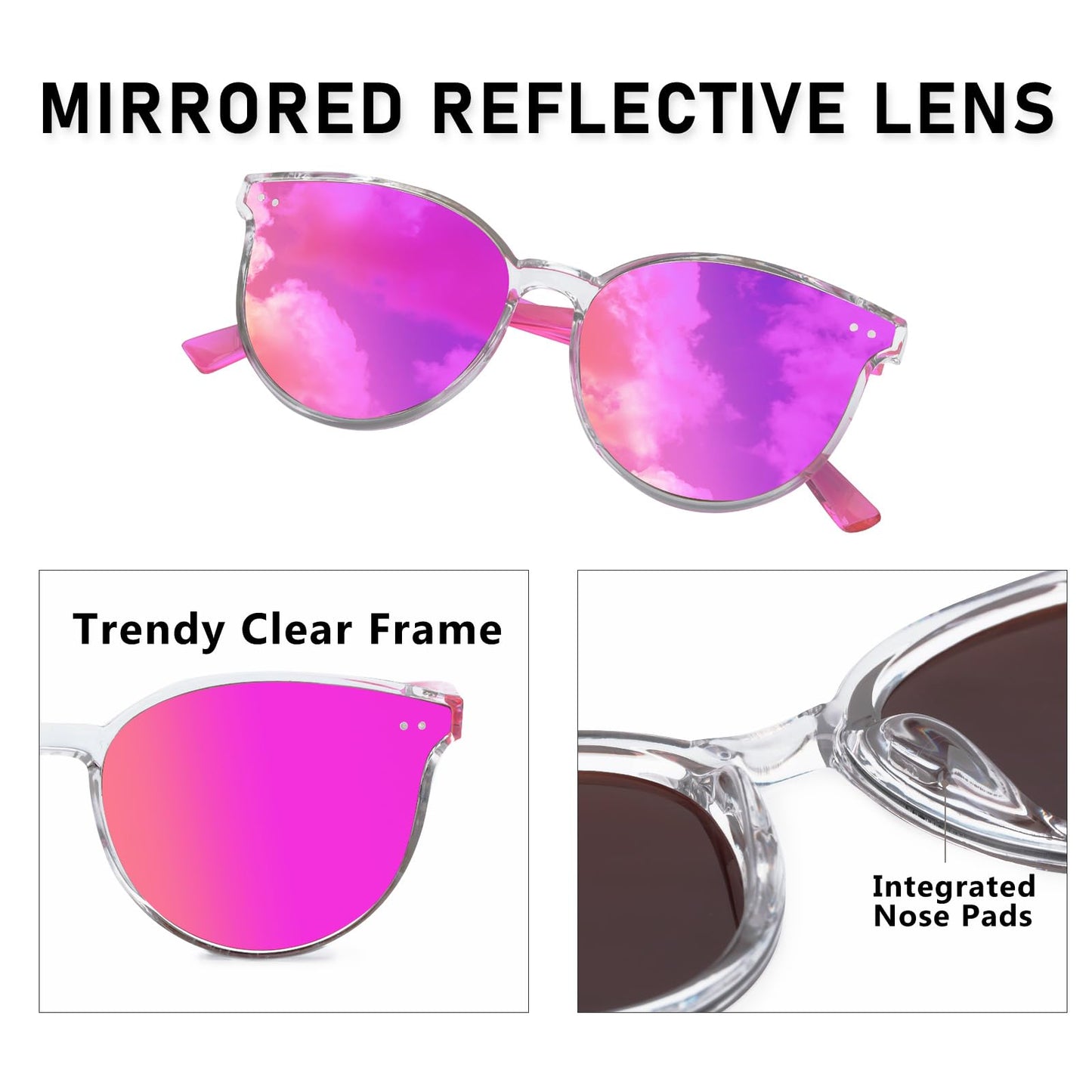 Aofalbe Kids Sunglasses, Sunglasses for Kids Children, Mirrored Sunglasses for Girls Boys Toddler UV400 Pink