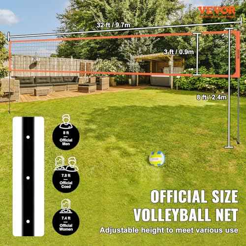 VEVOR Outdoor Portable Volleyball Net System, Adjustable Height Aluminum Poles, Professional Set with PVC Volleyball, Pump, Carrying Bag, Heavy Duty Net for Backyard, Beach, Lawn