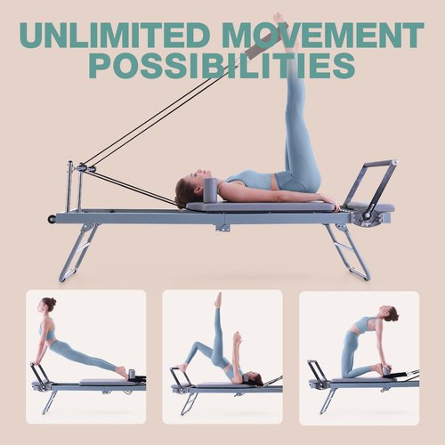 ARKANTOS Pilates Reformer Foldable, Pilates Machine, Pilates Equipment for Gym Workout and Home Use, Suitable for Intermediate and Beginners Users (Grey)