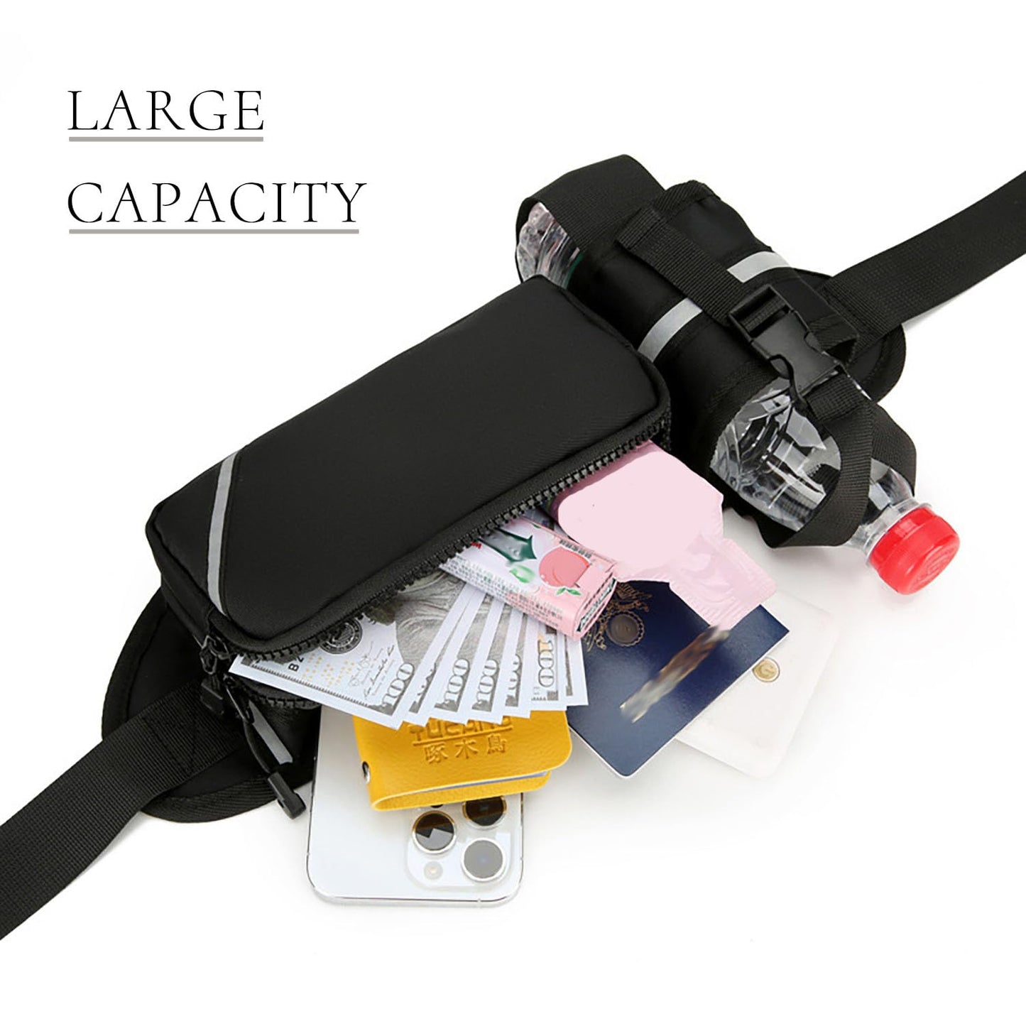 Jogging Waist Pack Bag For Men Women With Water Bottle Holder Adjustable Strap Waterproof Hiking Traveling Cycling Outdoor Waist Pack (Gery)