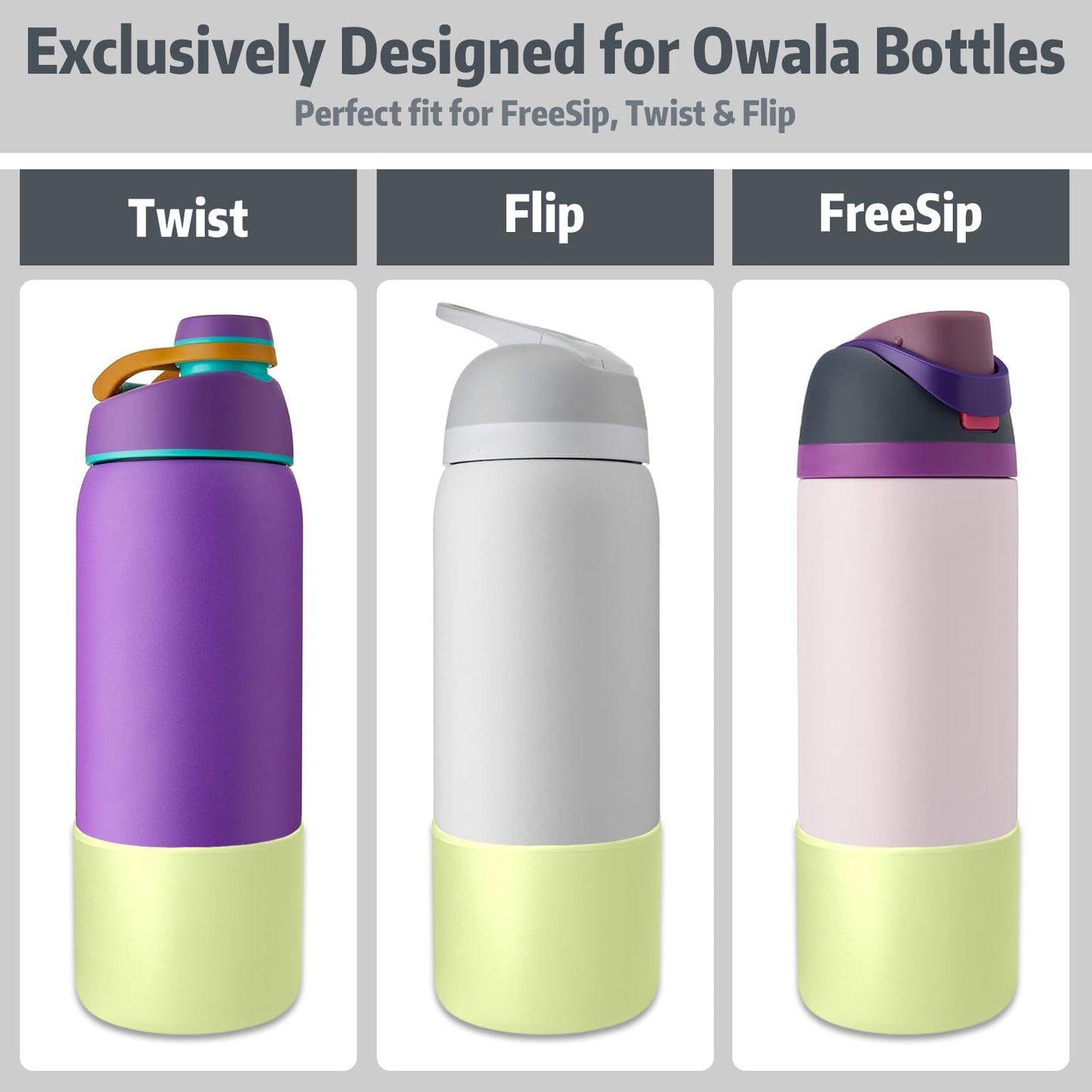 Silicone Water Bottle Boot for Owala 24 oz, Anti-Slip Protective Sleeve for Owala FreeSip, Twist & Flip Stainless Steel Water Bottle, Protective Bottom Base Cover