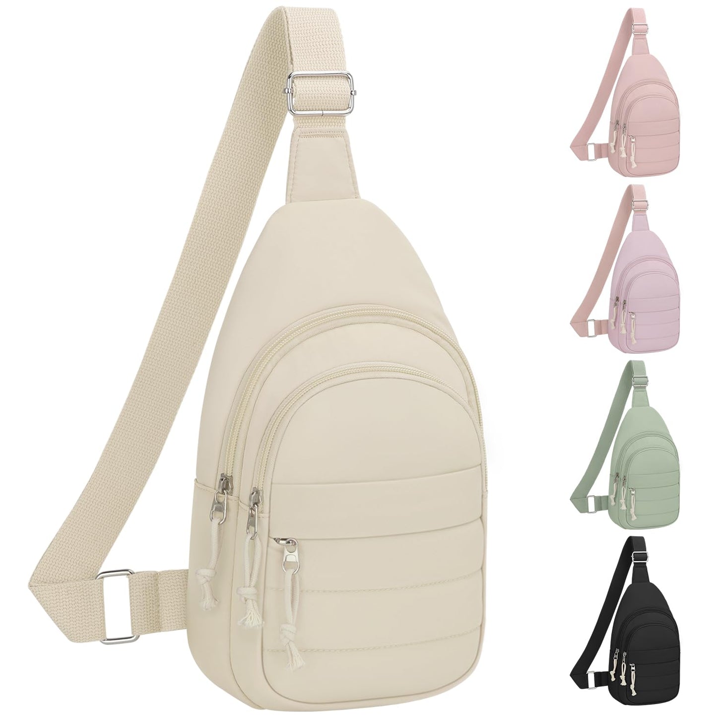 Tenot Crossbody Bags for Women Small Sling Bag Lightness Cross Body Bag Puffer Chest Bags Travel Fanny Pack for Travel Sport Hiking Black