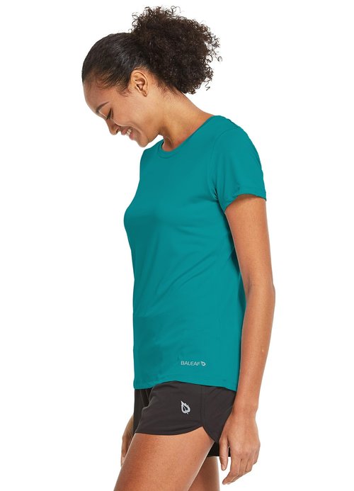 baleaf Women's Short Sleeve Running Workout Shirts Athletic Tops Lightweight Quick Dry Training Yoga Crewneck Teal M