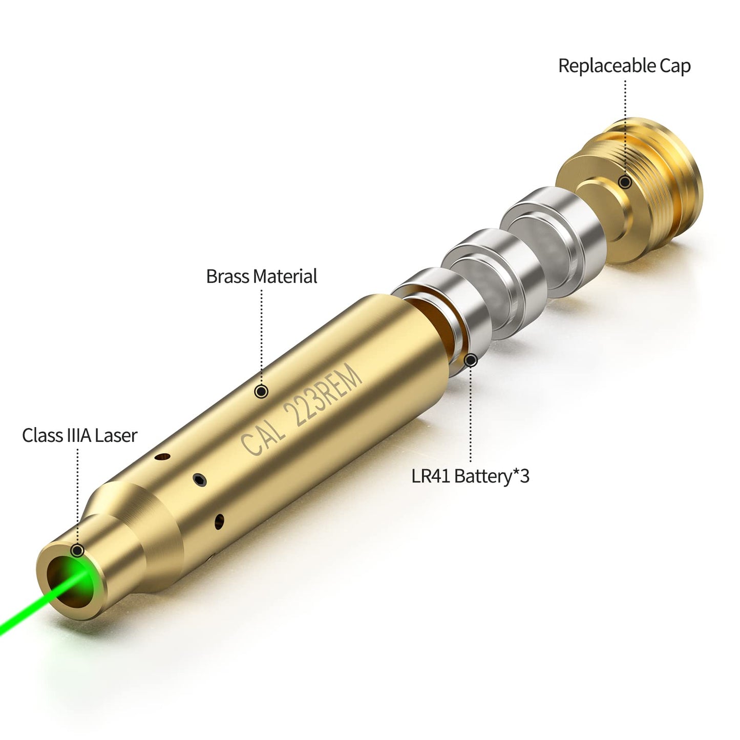Feyachi 223 5.56 Laser Bore Sight .223 Rem 5.56mm NATO Red/Green Laser Boresighter for Cal 223 556 with 3 Sets of Batteries