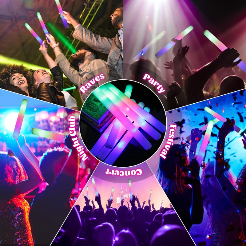 EXCECAR 45 Pcs LED Foam Glow Sticks with 3 Modes - Light Up Party Props