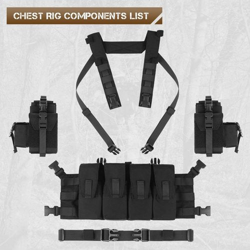 VOTAGOO Tactical Chest Rig with 5.56/7.62 Magazine Pouches MOLLE System, 500D Nylon Tactical Vest for Hunting Airsoft Outdoor（Black）