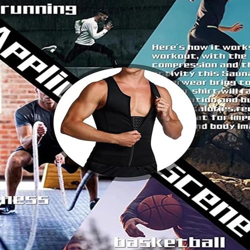 krautain Men's Zipper Waist Trainer Trimmer Vest Sweat Compression Tank Top Mesh Breathable Shaping Shapewear Belly Fat Girdle(2PCS,XL)