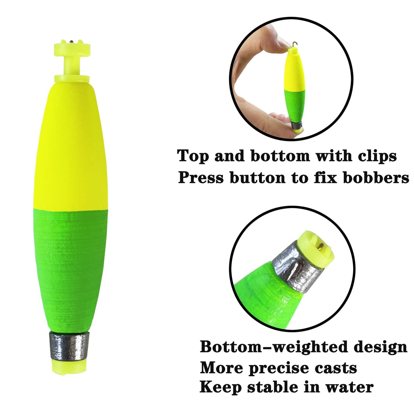 Bombite Weighted Bobbers for Fishing Floats EVA Foam Snap-on Fishing Bobbers for Crappie Bluegill Panfish Trout Catfish Bass 10 Packs 2.5in