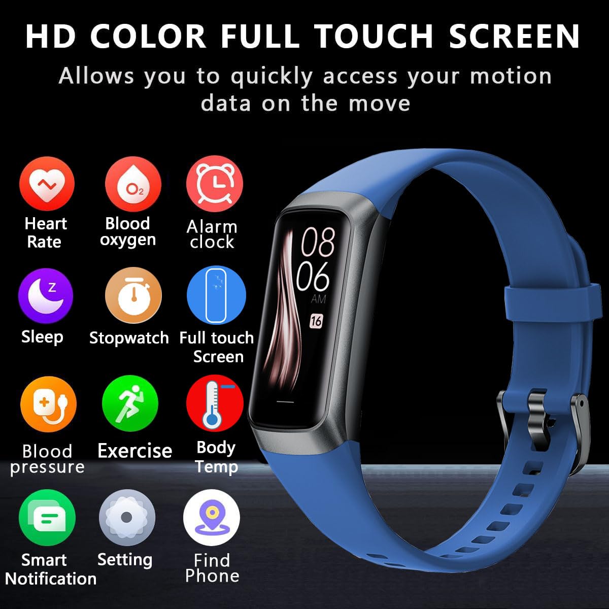 Fitness Tracker with Heart Rate/Blood Oxygen/Sleep Monitor, 20+ Sports Modes Smart Watches for Women/Men, Activity & Step Tracker Smart Watch for Android/iOS Phones (Blue)