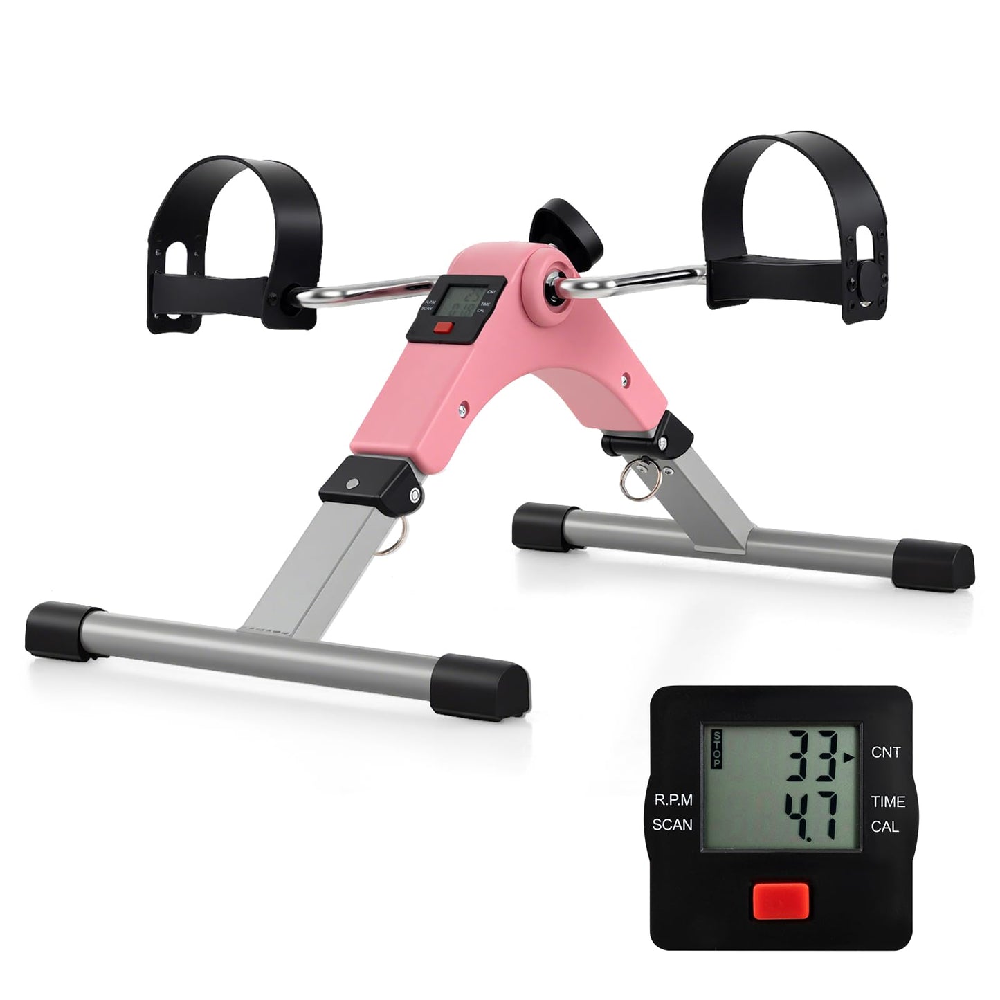 GYMAX Pedal Exerciser, Under Desk Bike Foldable with LCD Display for Arms & Legs Workout, Portable Mini Exercise Bike for Seniors Office Home Fitness