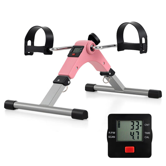 GYMAX Pedal Exerciser, Under Desk Bike Foldable with LCD Display for Arms & Legs Workout, Portable Mini Exercise Bike for Seniors Office Home Fitness