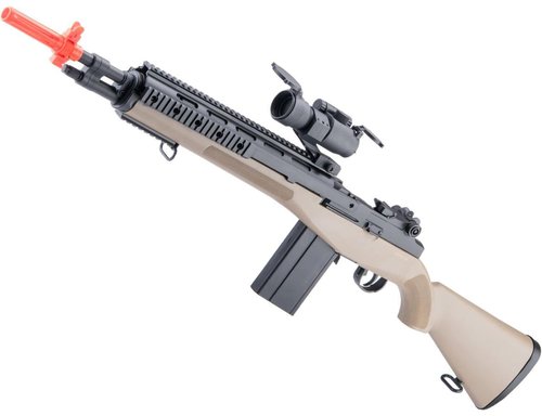 Evike Airsoft - AGM Airsoft M14 SOCOM Airsoft Spring Powered Rifle Package (Color: Tan)