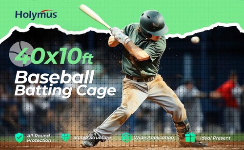 Upgrade 40 FT Batting Cage Net and Frame, Pro 40 Foot Baseball and Softball Batting Cages with Pitching Machine Hole for Backyard