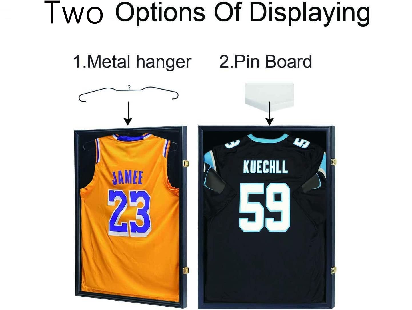 IHEIPYE Jersey Frame Display Case Shadow Box - Lockable with UV Protection Acrylic and Hanger for Baseball, Basketball, Football, Soccer, Hockey 2XL Sport Shirt and Uniform - Black