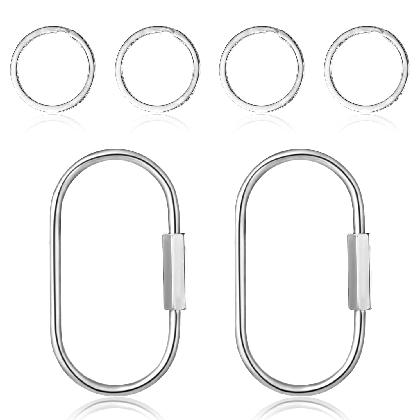 2.52 x 1.34 Inch 2 Pcs Brass Screw Lock Keychain with 4 Rings, Sliver Brass Screw Lock Clip Key Chain Ring Durable Simple Brass-Keychain Holder Brass-Key-Ring Simple Style Car keychain for Men Women,