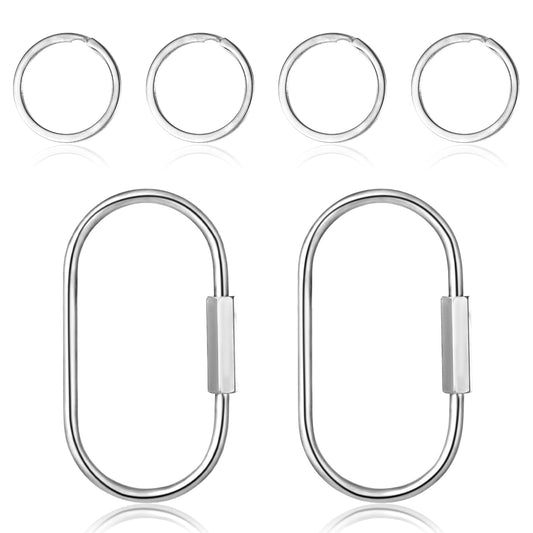 2.52 x 1.34 Inch 2 Pcs Brass Screw Lock Keychain with 4 Rings, Sliver Brass Screw Lock Clip Key Chain Ring Durable Simple Brass-Keychain Holder Brass-Key-Ring Simple Style Car keychain for Men Women,