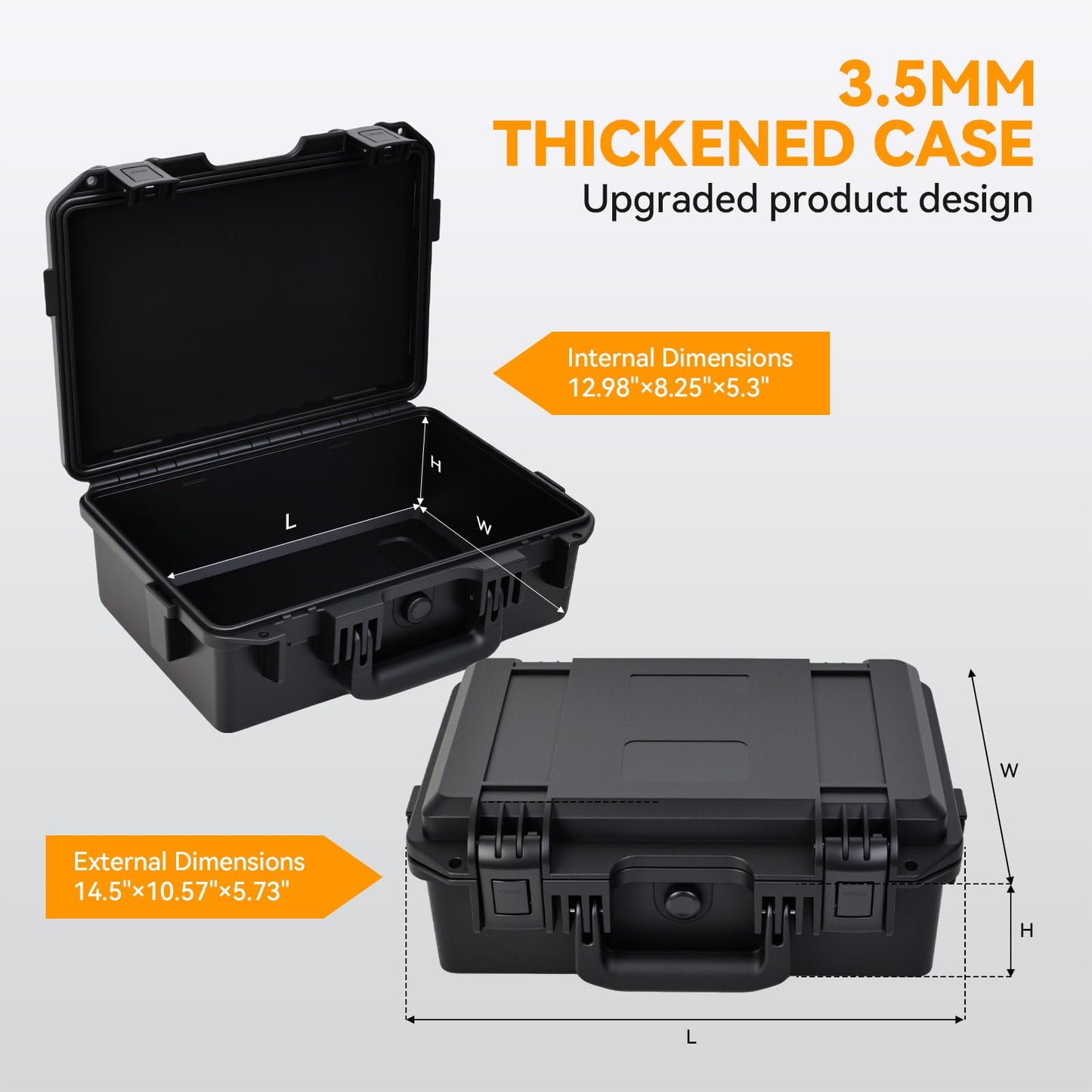 INCHOICASES Hard Storage Case for Pistol, Gun and More with DIY Customizable Pre-cut Foam, Travel Safe Case for Outdoor&Indoor Use, IP67 Waterproof