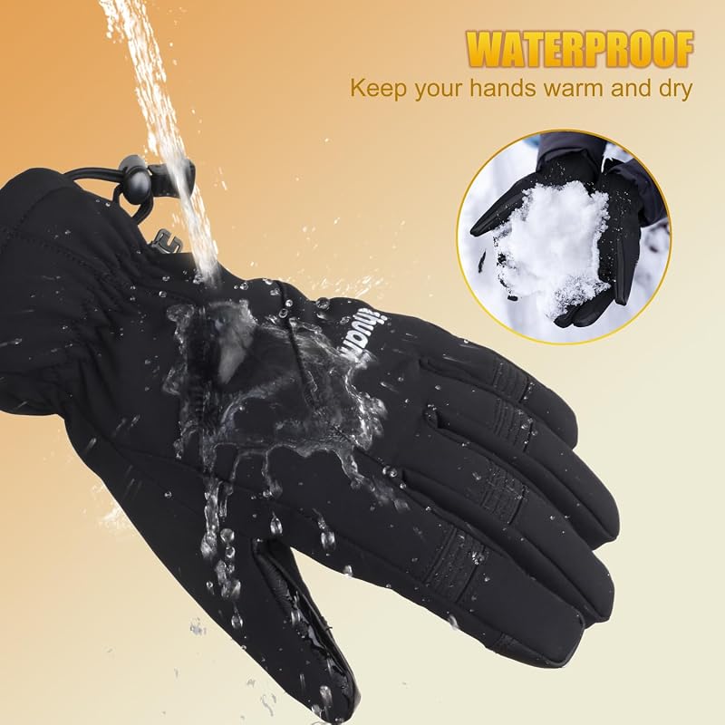 Waterproof Winter Gloves for Men & Women - Touchscreen, Thermal, Windproof - ihuan Black, Medium