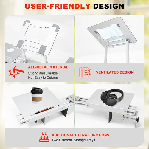 Zelvoro Universal Treadmill Laptop Holder, Treadmill Desk Attachment, Adjustable Height and Width, All Metal Aluminum Laptop Stand with Tray，Suitable for All Ages