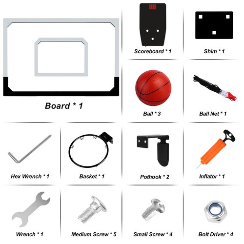 AOKESI Aokesi Basketball Hoop Indoor/Outdoor, Mini Basketball Hoop Set with Electronic Scoreboard Air Pump & 3 Balls Over The Door Basketball Hoop Perfect Sports Basketball Toys for Kids & Adults