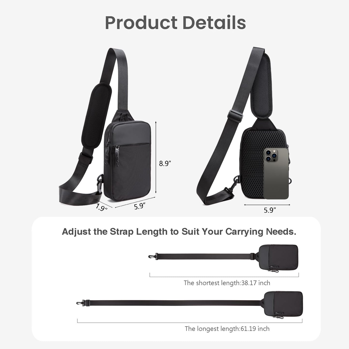 higouta Mini Sling Bag for Men Women, RFID Blocking Crossbody Backpack Casual Utility Chest Phone Bag for Travel Workout