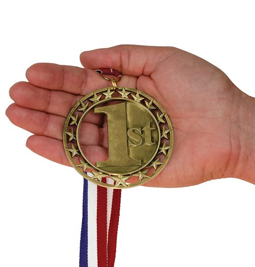 Hodges Badge Company - Large 3 Pack Award Medals - Gold, Silver & Bronze 1st, 2nd, 3rd Place Medals with Red, White & Blue Neck Ribbons – Metal Award Medals for Sports, Competitions & Events
