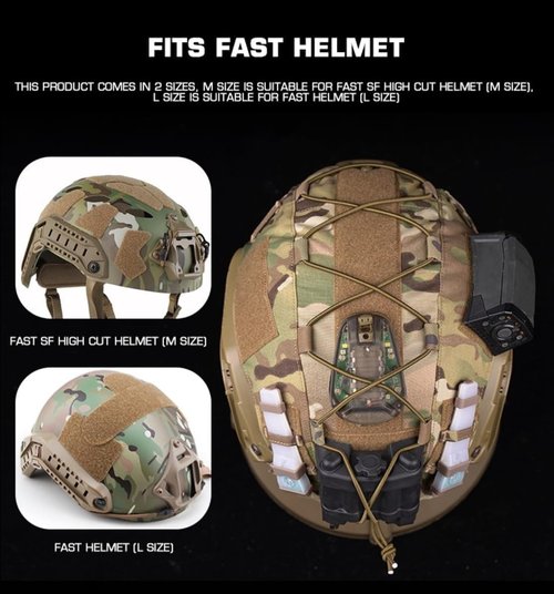 Peminkoo Tactical Helmet Cover with Elastic Cord for Fast P.J B.J M.H Helmets Militar Airsoft CS War Battle Cloth M L Size (Black,L:Fast Helmet)
